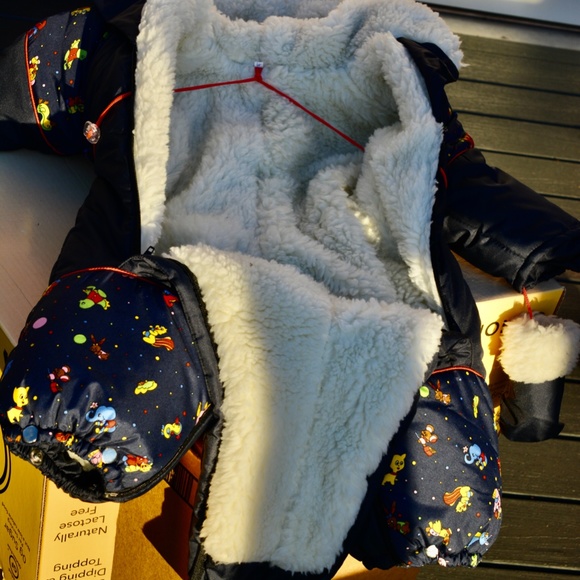 Baby Snowsuit 6-9M Winter Jumpsuit Blue Faux Fur - Picture 4 of 6